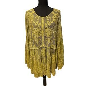 Lane Bryant Statement Green Lace Long Boho Floral Funky Jacket Size 18/20 Sheer